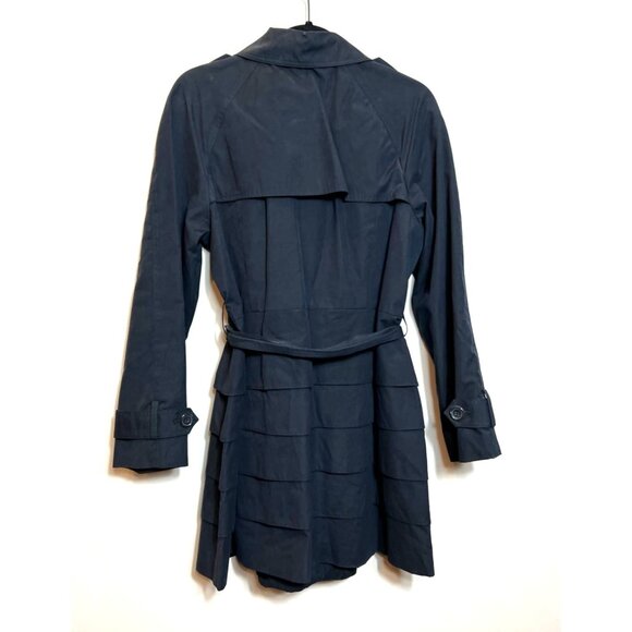 INC Navy Blue Tiered Trench Coat Belted Double Button Front Notched Lapel XL - Picture 3 of 6